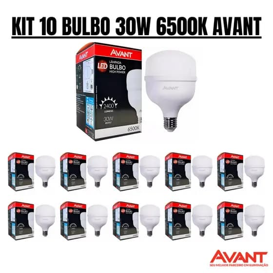 KIT 10 Lâmpada Bulbo Led 30w Bivolt 6500K E27 - AVANT