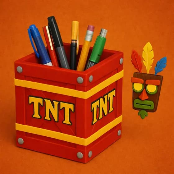 Porta Canetas TNT Crash Bandicoot | Organizador Gamer Mesa Escritório | Decoração Geek