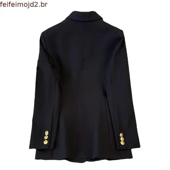 7421 Blazer Preto Duplo com Botões Duplos para Mulheres, Jaquetas Casuais, Oversize, Elegante, Escritório, Senhoras, Man