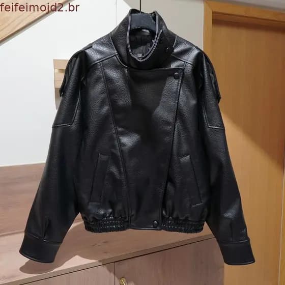 Mulheres Soltas Jaqueta De Couro Oversized Outono Inverno Manga Longa Casaco Curto Feminino