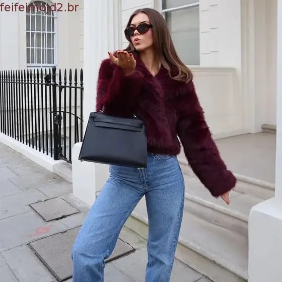 Outono Inverno Feminino Jaqueta De Pele Sintética Curto Quente Casual Moda Outerwear