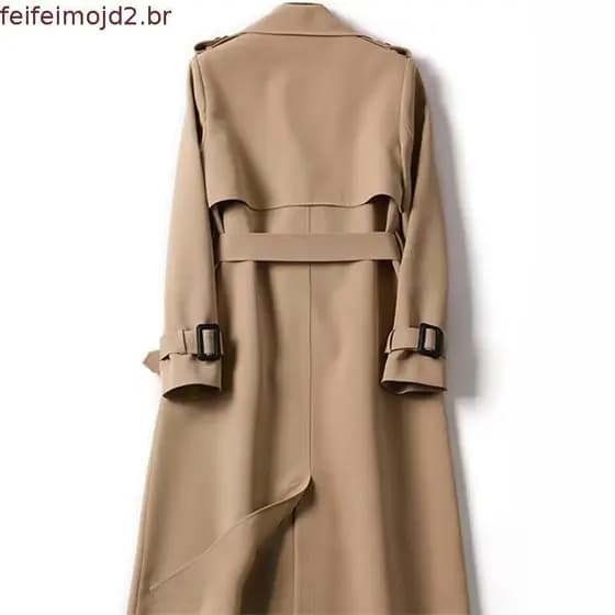 Médio Longo Cáqui trench coat Feminino Outono Inverno Manga Comprida Duplo breasted Blusão Casacos Casuais