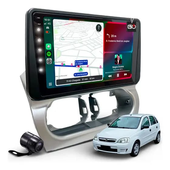 Multimídia Mp10 Carplay Sem Fio Corsa 2003-2012 Painel Prata