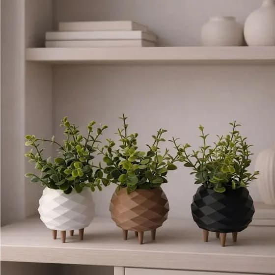 Mini Vaso Cachepô Geométrico com Pés Decorativo para Suculentas e Plantas - Kit com Variações