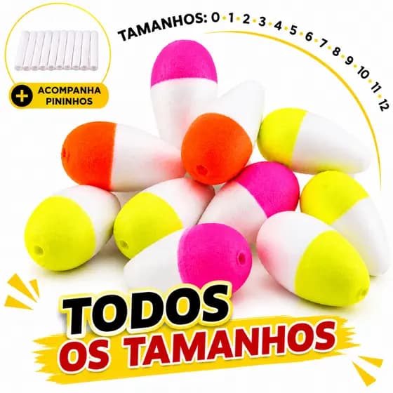 BOIA DE ISOPOR PARA PESCA LAMBARI - N° 0 ATÉ N° 12 - COR ALEATÓRIA- COM 05 ou 10 UNIDADES PESCARIA TILAPIA PACU PEIXE