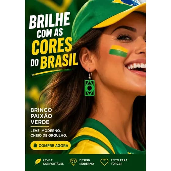 Brinco Brasil Verde Neon Geométrico | Design Exclusivo | Leve e Moderno