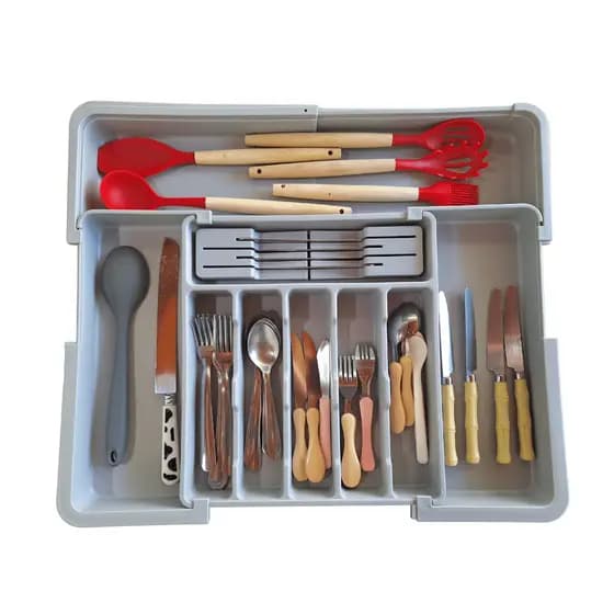 Porta Talheres Expansível com Divisórias Ajustáveis para Organização da Cozinha - 9 compartimentos