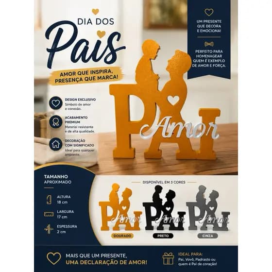 Letreiro Dia dos Pais Pai Amor Decorativo Presente Criativo para Pai