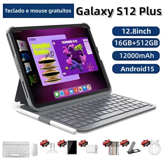 Tablet S12 Plus 16 GB + 512GB 12,8 polegadas 12000 mAh Novo modelo 5G WiFi