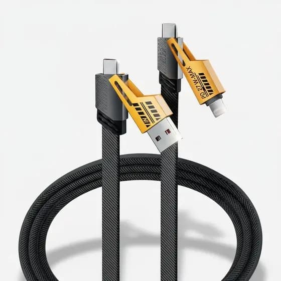 Cabo Turbo Tipo C USB 4 em 1 Turbo 65W/PD 27W iPhone Xiaomi Samsung Cabeça Metal Revestida de Nylon