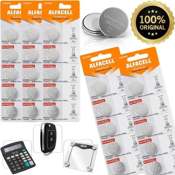 Kit Com 25 Baterias CR2032 3V Original Alfacell Moeda Botão Controle Alarme Portão Balança Placa Mãe