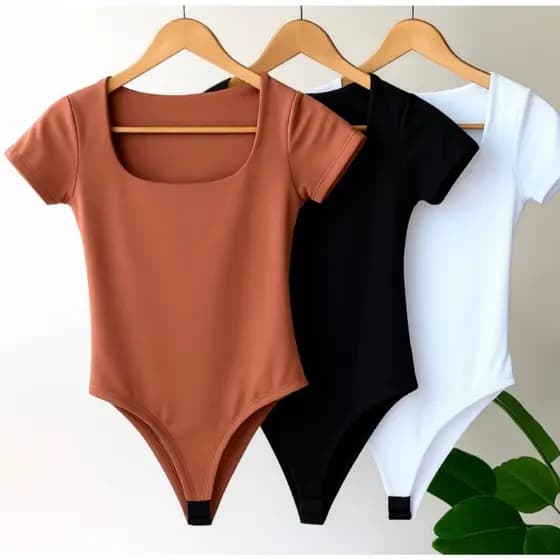 Kit 3 Peças Body Feminino Gola Quadrda Casual Elegante Conjunto Versátil para Looks Sofisticados