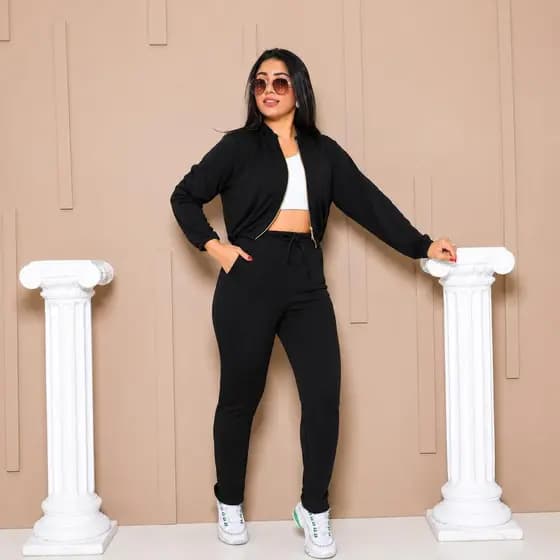 Conjunto Lanzinha- Calça Elegante + Blusa Cropped com Ziper Moda Feminina Blogueira