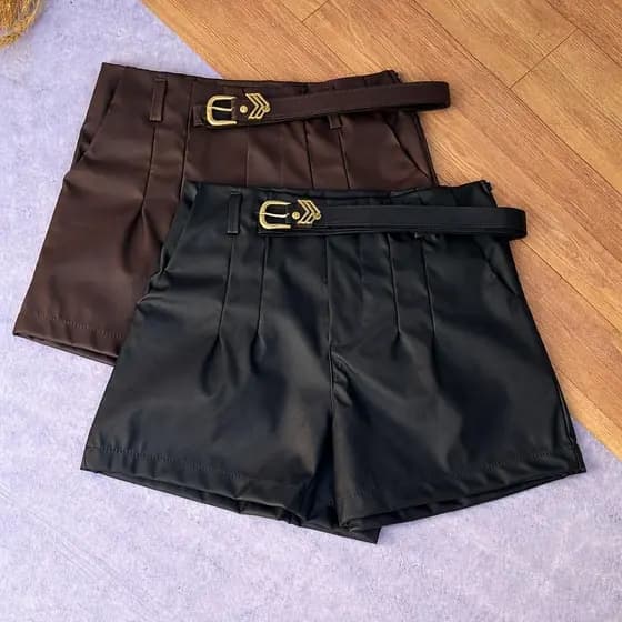 Kit 2 Peças Shorts de Alfaiataria com Cinto Encapado Moda Blogueira Tendencia