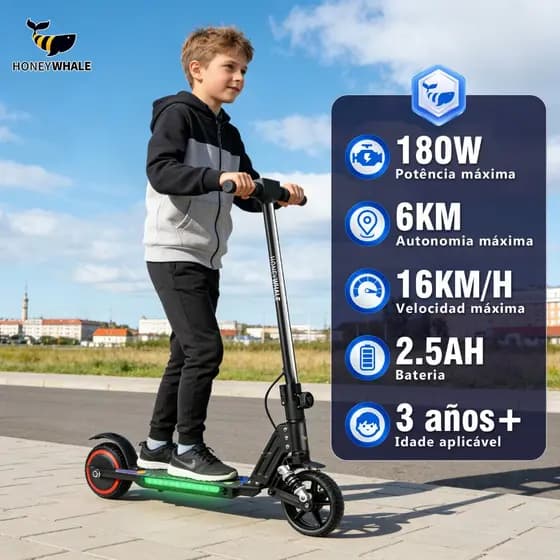HONEYWHALE E10S Patinete Elétrico Infantil 180W 16KM/H 6KM, Dobrável, O Pedal Pode Mudar para 3 Cores