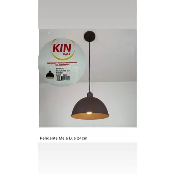 Pendente Meia Lua Mali Preto 24cm Luminária Lustre Kin Light