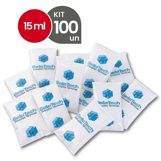 Kit 100 Gelo Reutilizável 15ml Até 8h Gelado Não Molha | GeloTech Flexível Gel Artificial Atóxico
