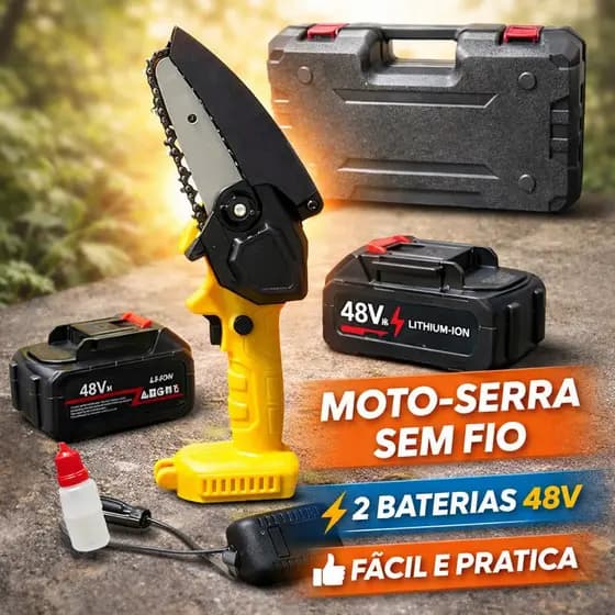 Mini Motosserra Elétrica 48V Com 2 Baterias E Maleta – Potente, Leve E Sem Fio