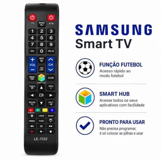 Controle Remoto Compatível Samsung Smart TV LE-7032 Smart Hub Função Futebol AA59 Pronto para Uso