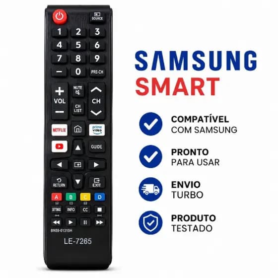 Controle Remoto Samsung Smart TV AVM-7265 LE-7265Compatível Netflix YouTube Prime Video Pronto Para Uso