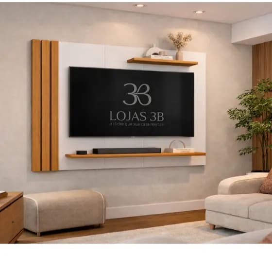 Painel de TV Copa para TV's até 40 Polegadas com Ripado Off White Madeirado