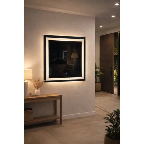 3B Espelho Quadrado com LED 3 cores touchscreen 60x60 banheiro quarto sala salão penteadeira