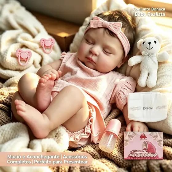 Boneca Reborn Princesa Realista 50cm Silicone e Tecido Boneca Bebê Acompanha Sono Infantil