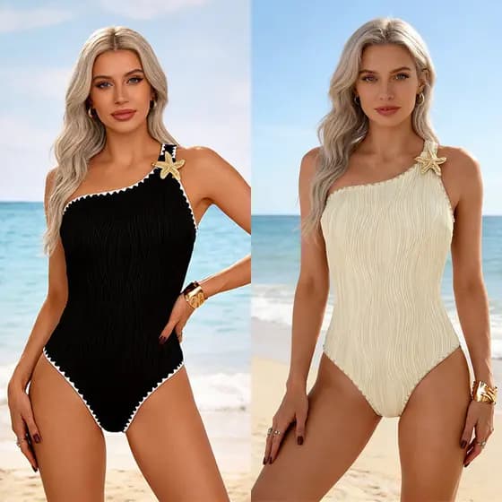 Maiô Uma Ombro Inclinado com Bojo Moda Praia Feminina Elegante e Confortável