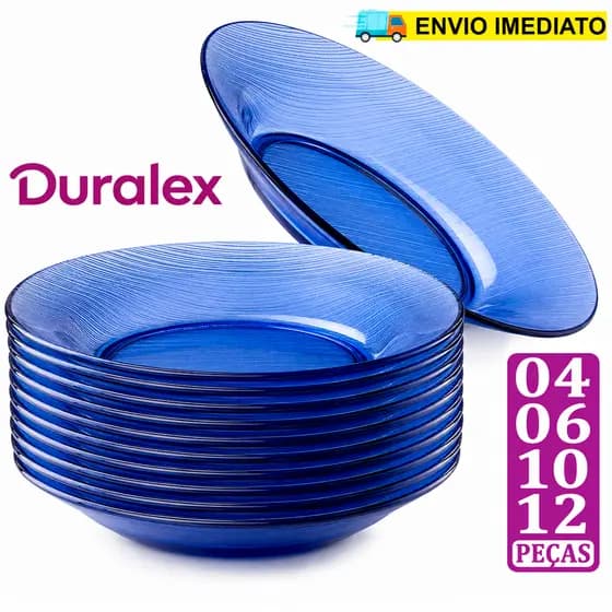 KIT Pratos Fundo Vidro Azul Duralex SKY Resistente Almoço Jantar Buffet