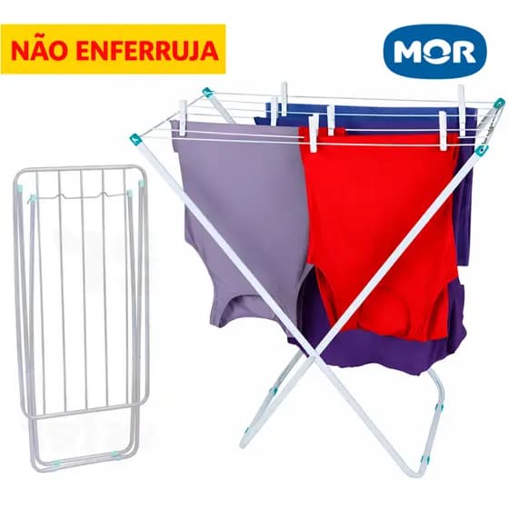 Varal Mor de Chão Reforçado Compacto Retrátil Dobrável Slim Cor Branco 16 Kg Reforçado