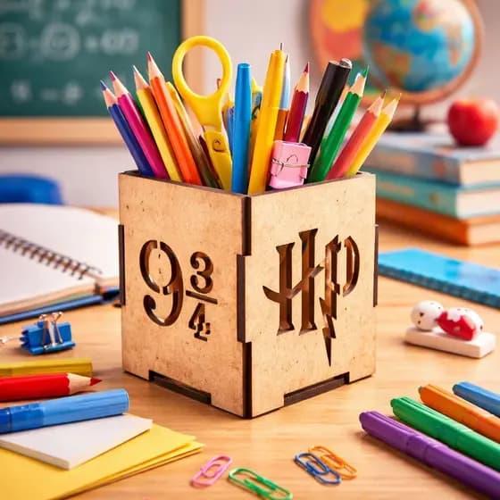 Porta Lápis Canetas Organizador Decorativo de Mesa MDF Cru