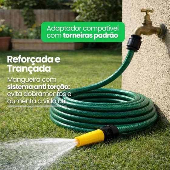 Mangueira De Jardim Reforçada Trançada Com Esguicho Regulável Resistente