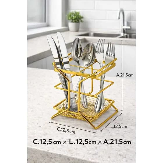 Porta Talheres Escorredor Aramado Luxo Gold com 4 Divisórias – Organizador Elegante e Resistente