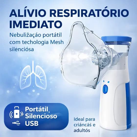 Nebulizador Portátil Mesh Silencioso USB Recarregável Inalador Infantil Adulto Máscaras e Bocal