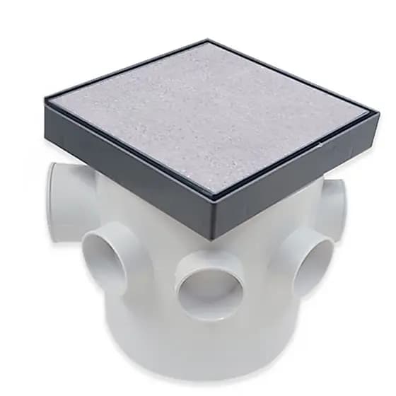 Ralo Invisível 15x15 Piso Cinza com Tela e Caixa Sifonada 150mm