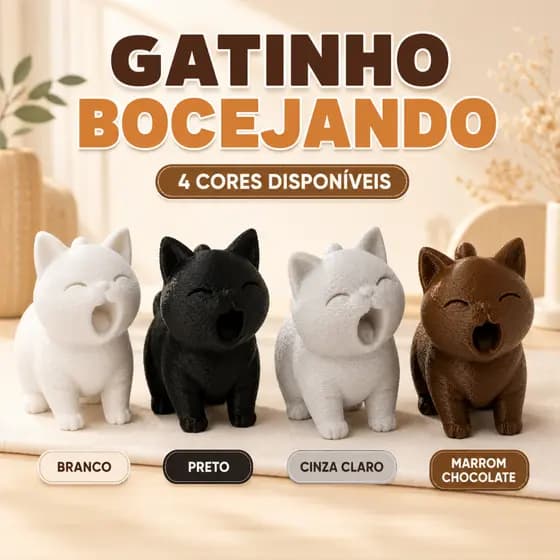 Gatinho Fofinho 3D Enfeite Decorativo Bocejando Casa Quarto Sala Escritório Nicho Presente