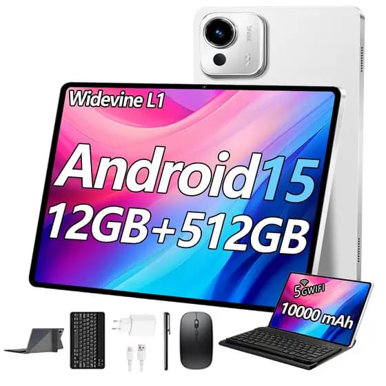 Tablet 10.1” 12GB + 512GB Android 15 5G Wi-Fi 10000mAh 16MP + 32MP Com Chamadas- Kit Completo Com Caneta e Teclado