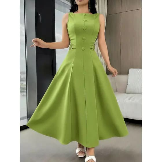 Vestido Longo Liso Casamento Social Em Tecido Alfaiataria Sem Manga Elegante P M G