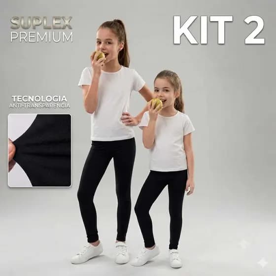 Kit 2 Calça Legging Infantil Feminino Menina Suplex Premium Lisa Escolar Do 04 Ao 14
