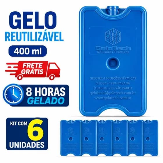 Gelo Reutilizável 400 ml Gelotech Kit com 6 unidades ideal cooler isopor bolsa térmica frete grátis produto original