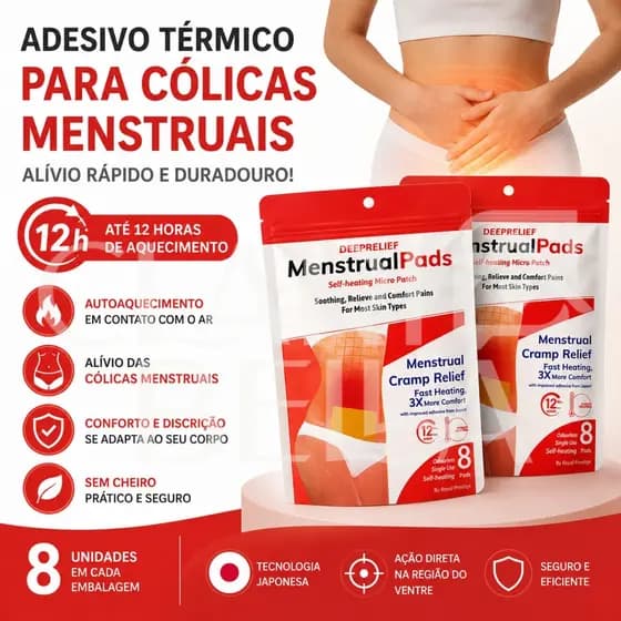 Adesivo Térmico Para Cólica Menstrual MenstrualPads 8 Unidades Alívio Até 12h Autoaquecimento