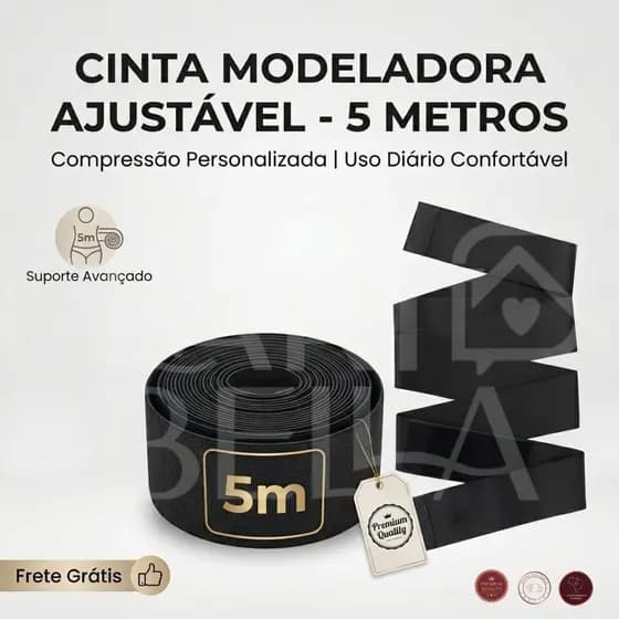Cinta Modeladora Abdominal Ajustável 5 Metros Faixa Elástica Compressão Firme Suporte Total