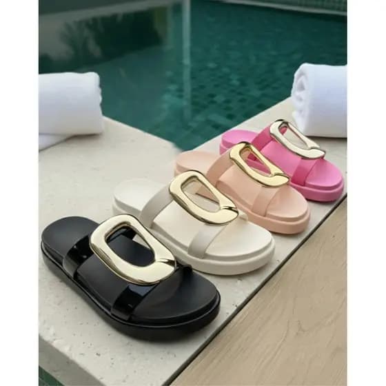 Sandália Feminina Macia Metalizada Papete Ortopédica Chinelo 100% Eva