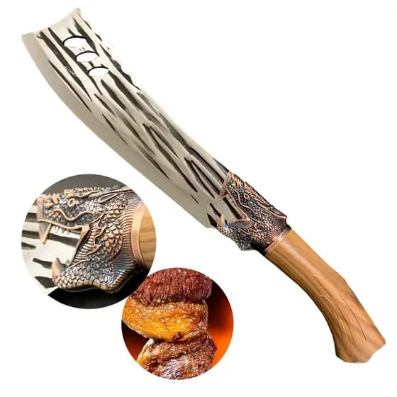 Faca Rústica Dragão Amantes Cutelaria Picanheira Aço Inox Churras Cabo King Presente Pai Amigo Grande natal