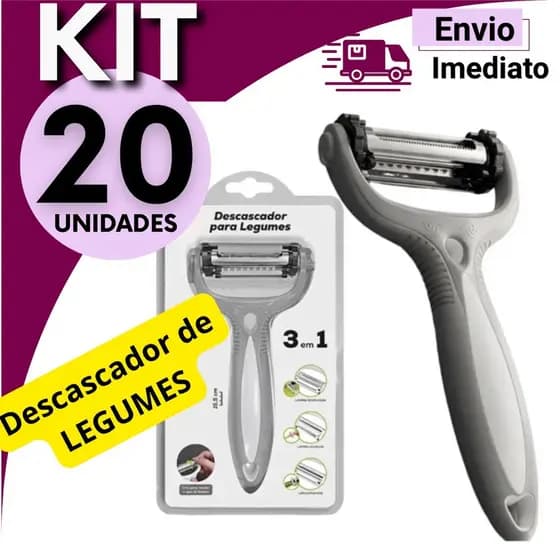 Kit 20, 15 ou 10 UNIDADES Descascador Fatiador 3 em 1 Legumes Frutas Julienne Cozinha, De Aço Inox