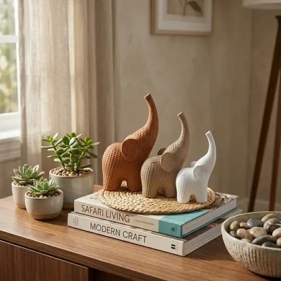 Elefante Decorativo Efeito Crochê: Design Moderno e Exclusivo | Ideal Para Quartos, Estantes e Prateleiras
