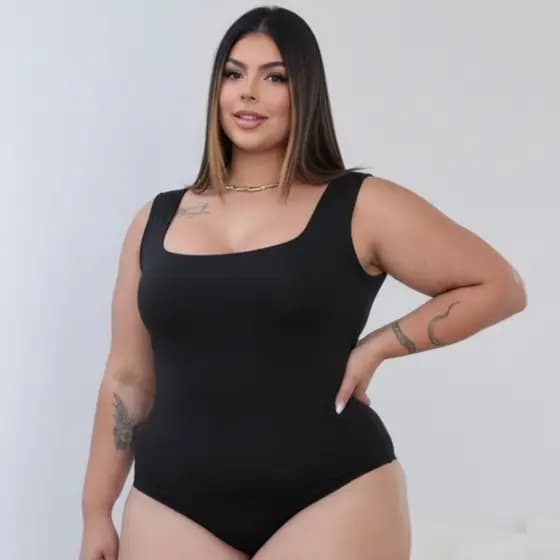 Body Feminino Decote Quadrado Plus Size Alça Com Forro Suplex Premium Básico Liso Confortável Sustentação Bory