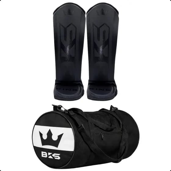 Caneleira BKS Muay Thai Kickboxing Sparring MMA Treino Protetor De Pé + Bolsa Esportiva Academia