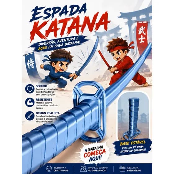 Brinquedo Espada Katana, compacta e resistente.