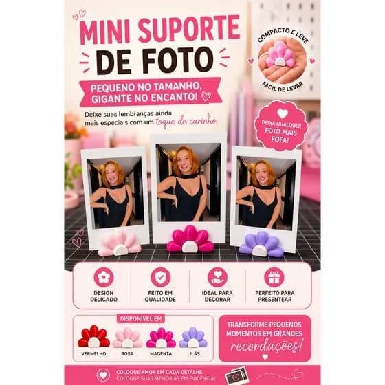 Mini suporte de Polaroide em formato de flor, Cores variadas.